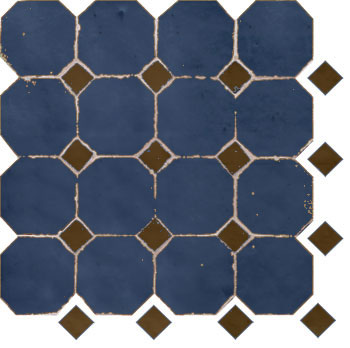 Mosaic House Moroccan tile Kora L 15-19 Cobalt Blue Brown  zellige, mosaic, zellij, field, pattern, glaze, simple, classic, octagonal 
